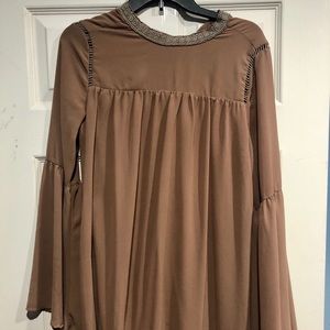 Tan Dress with bell sleeves